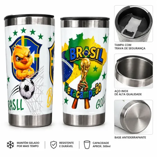 COPO TÉRMICO INOX BRASIL - EDIÇÃO ESPECIAL HEXACAMPEÃO