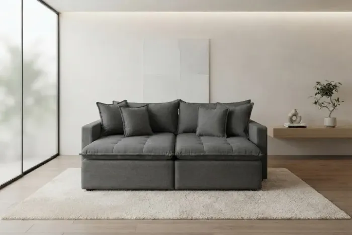 Sofá cama linho cinza novo de loja