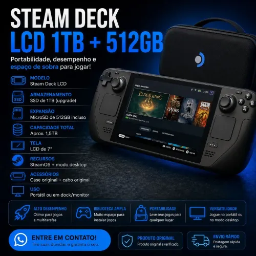 Steam Deck LCD com SSD 1TB + MicroSD 128GB | 1,1TB Total