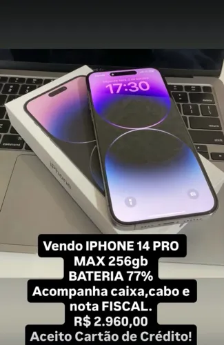 Vendo IPhone 14 Pro Max 256gb aceito cartão de crédito.