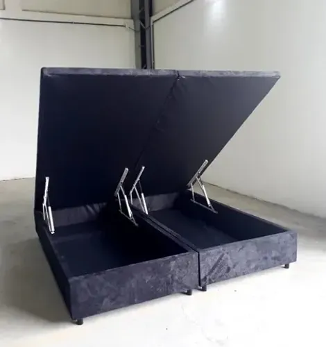 Cama Box Baú Bipartido King Blindada 4 Pistões 193x203 Corino ou Suede