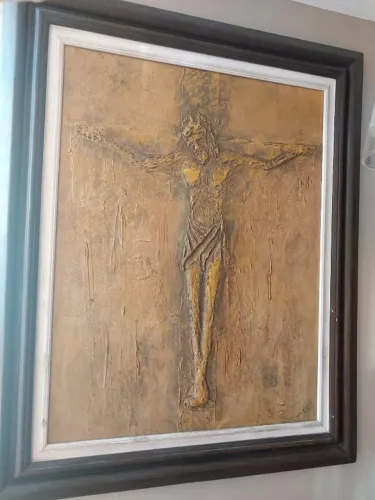 Lindo quadro de madeira de Cristo em alto relevo 1m x 0,85 m