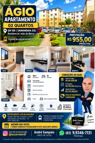 Ágio Apartamento 02 Quartos | QN 108 | Samambaia Sul | Prestação R$ 955,00