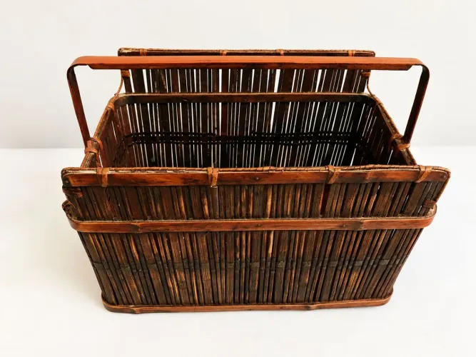 Cesta de Piquinique vintage feita de bambu e Vine