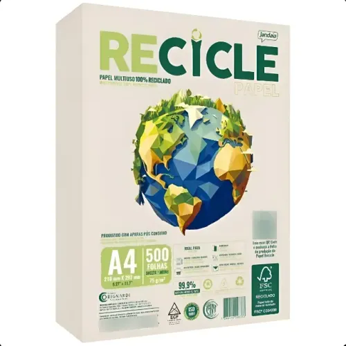 Papel Sulfite A4 Reciclado 500 Folhas 75g Jandaia Recicle