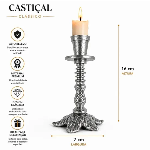 Castiçal para 1 vela em Metal Cromado