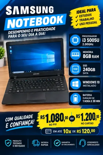 NOTEBOOK SAMSUNG I3 5005u + 8GB RAM +120GB SSD - COM GARANTIA