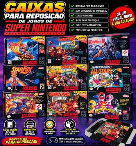 Caixas reposição jogos de Super Nintendo