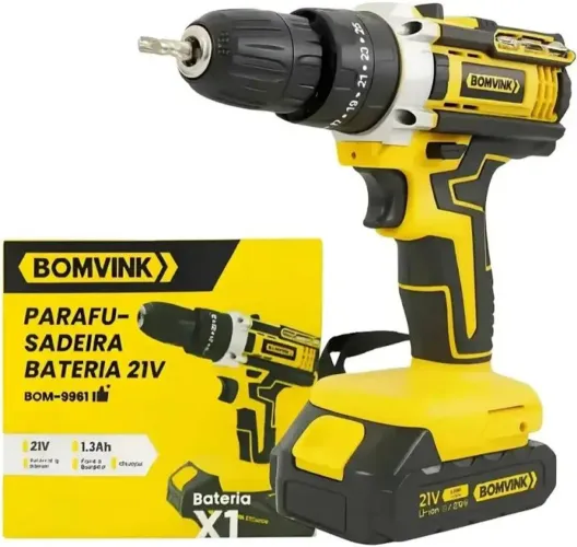 Parafusadeira 21v Bomvink Sem Fio Completa Alta Potencia