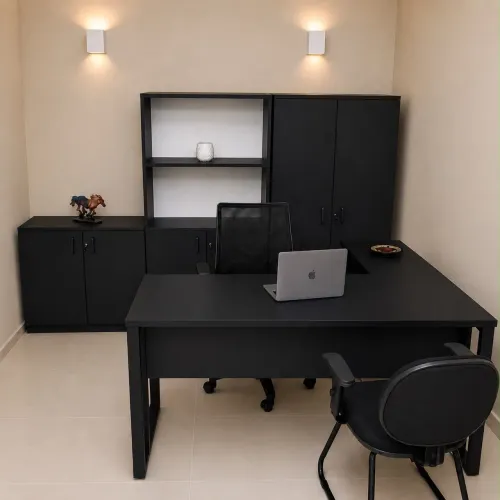Mesa em L presa elegante para escritório