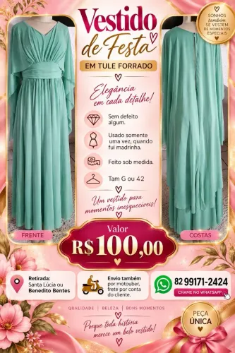 Vestido de festa ou madrinha verde tam G 42/44
