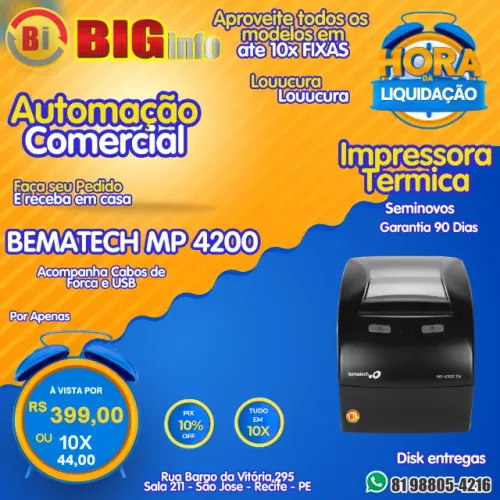 Impressora Termica Bematech MP 4200 Usb - Revisada com Garantia - Em ate 10x Fixas