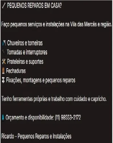 Pequenos Reparos e Instalações - Vila das Mercês e Região
