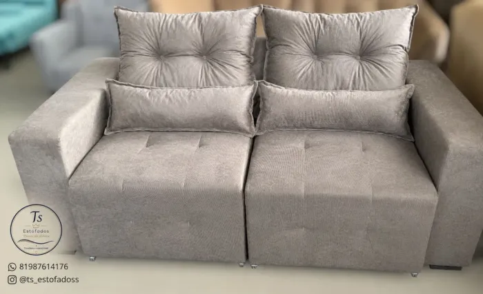 SOFÁ RETRÁTIL CINZA 1,80