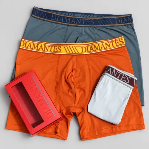 Kit 3 Cuecas Boxer Diamantes | Laranja e Tons Escuros | Pronta Entrega