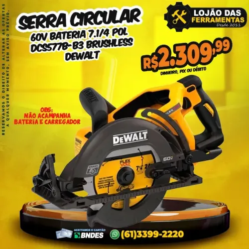 Serra Circular 60V Bateria 7.1/4 Pol Dcs577b-b3 Brushless Dewalt