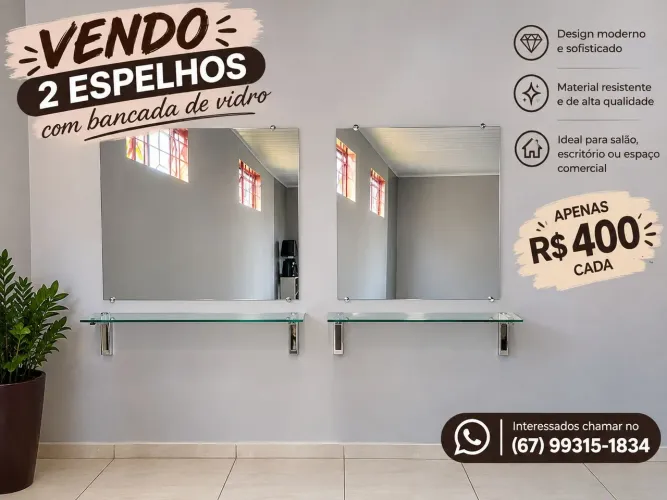 Espelho com bancada de vidro