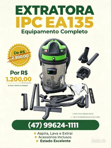 MÁQUINA EXTRATORA IPC EA 135 - PARA HIGIENIZAÇÃO DE ESTOFADOS, BANCOS DE VEÍCULOS