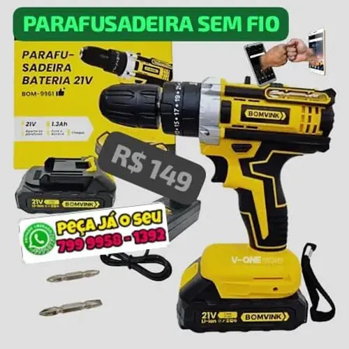 Furadeira parafusadeira sem fio 21V torque ajustável