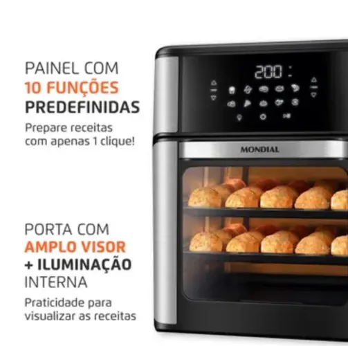 Air Fryer Mondial Forno Oven AFON-12L-BI Preto e Inox 12L Cor