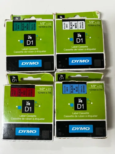 Lote 4 Fitas Para Rotulador Dymo D1 12mm X 7m Preta/