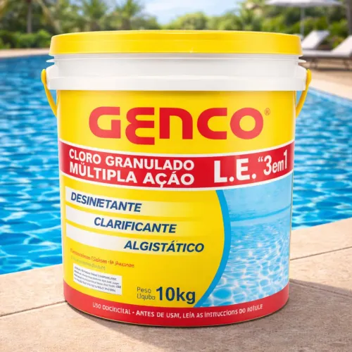 Balde de Cloro Para Piscina Granulado Múltipla Ação 3 Em 1 10kg Genco<br>Marca: Genco