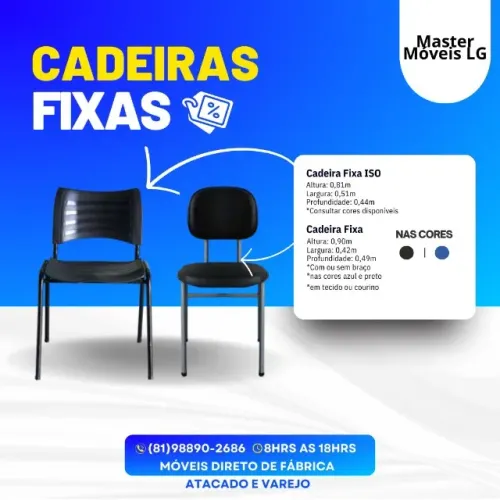 Cadeira Fixa escritório Iso plástica ou  estofada menor preço 