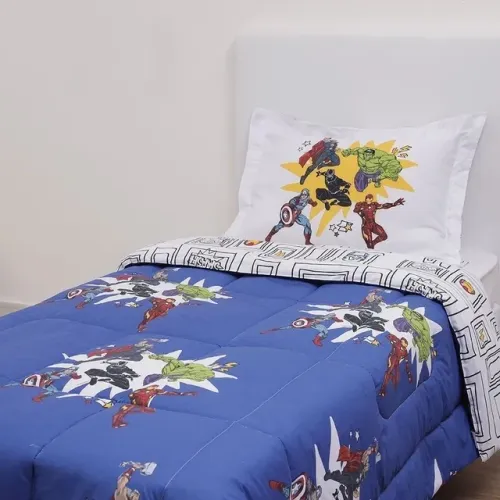 Edredom Dupla Face Solteiro Avengers (Vingadores) 2 Peças - Casa e Conforto + Marvel