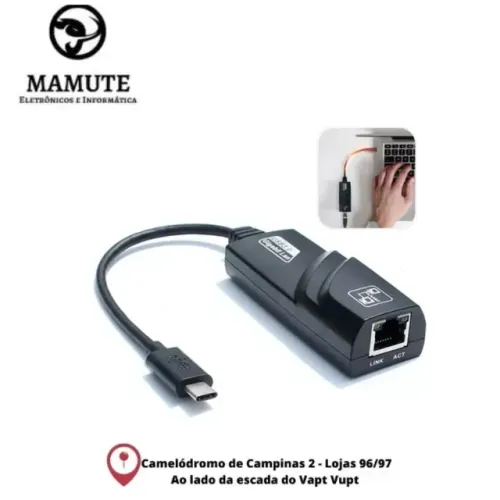 Cabo Adaptador Usb C X Rj45 Internet Gigabit 10/100/1000mbps