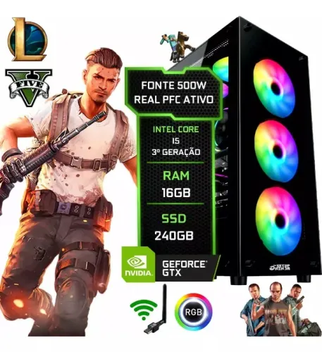 Pc Gamer Cpu Computador, Core I5, 16gb, Ssd 240gb, Video 2gb