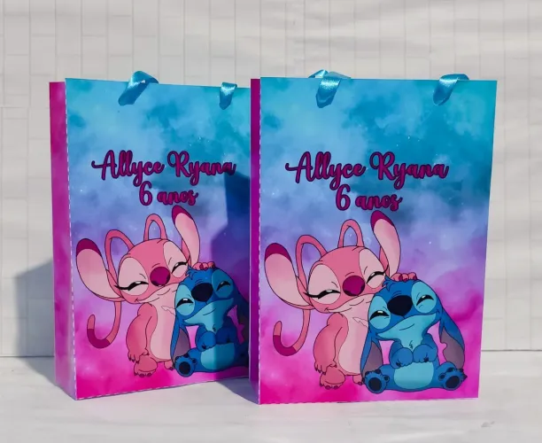 Sacolas personalizadas Stitch para lembrancinhas