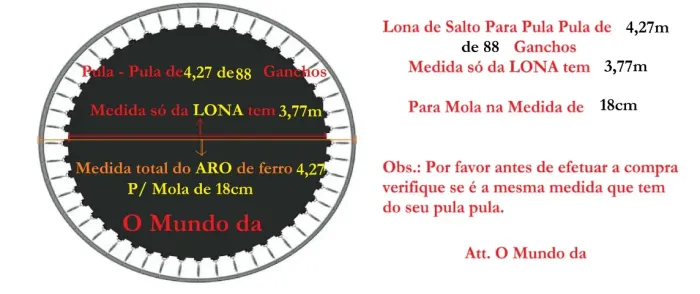 Lona De Salto Cama Elástica De 4,27m com 88 Ganchos Para MOLA de 18cm