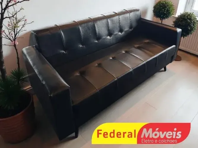 Sofá com 3 Lugares Ideal p/ Recepção 1,75m Preto Oferta - Entregamos