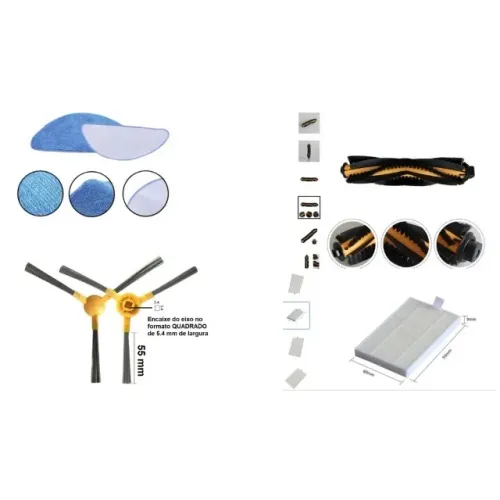  KIT REPOSICAO ROBO ASPIRA KABUM SMART 100 500 700 PANO ESCOVAS R+L+P + filtro