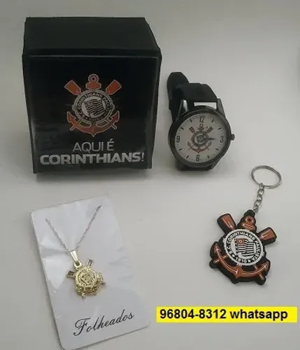 Kit Corinthians para presente: Relógio + Caixa Personalizada + Corrente + Chaveiro.Unissex