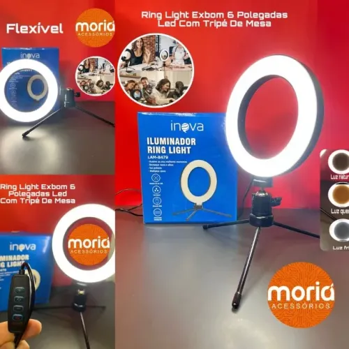 Ring Light Inova 6 Polegadas Led com Tripé de Mesa LAM-8479