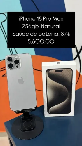 iPhone 15 Pro Max / 256GB / Natural / Saúde de bateria 87% / R$ 5.600,00