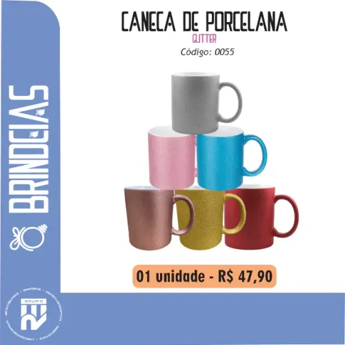 Caneca de Porcelana Glitter Brindes Personalizado Brindeias