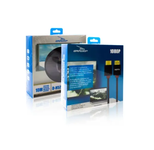 CABO HDMI X HDMI 10 METROS TRANÇADO 2.0 VERSÃO 4K GRASEP D-H5200 10M CORES