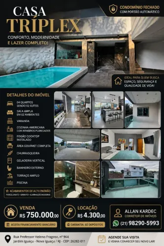 Vendo casa 04 quartos (2 suítes), com piscina e churrasqueira. Jardim Iguaçu, Nova Iguaçu