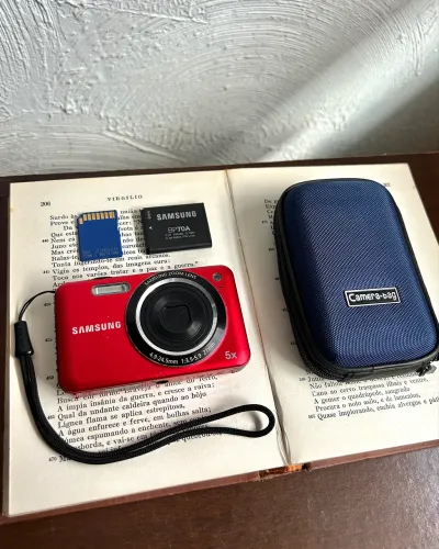 cybershot samsung es73 vermelha completa - pronta pra uso!