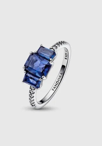 Anel Pandora três pedras azul brilhante