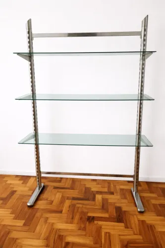 Estante de vidro e inox com 3 prateleiras 