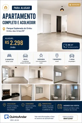 Apartamento para alugar 86m 3 quartos e 1 suite