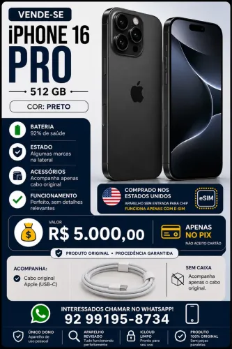 IPHONE 16 PRO PRETO 512gb