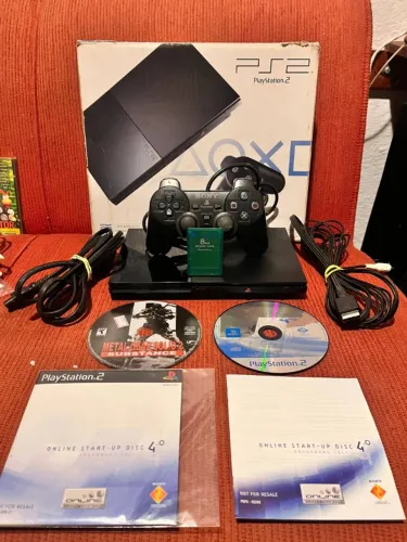 PS2 Com Caixa Controle Memory Card Cabo AV Originais + Brindes