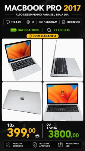 MacBook Pro 2017 Intel Core i7 - 16GB RAM - 500GB SSD (Bateria 100% / Garantia)
