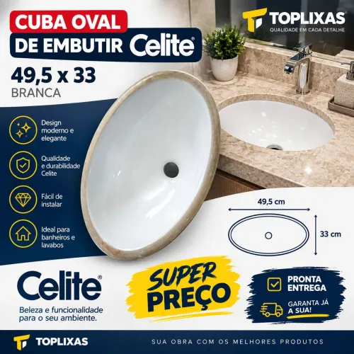 Cuba de Embutir Oval Celite 49,5 x 33cm Branca