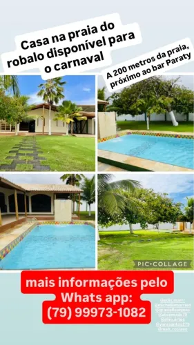 Casa Rustica na Praia do Robalo para Temporada com 4/4, fica a 200 mts do mar.