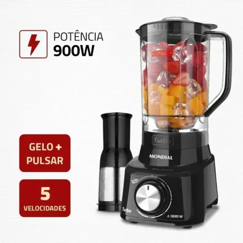 Liquidificador MONDIAL Turbo Full, Preto, 900W, 220V - L-900 FB